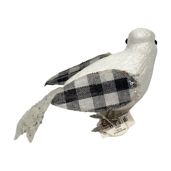 Black White Buffalo Check Santa Clause Snowman Hat Bird Christmas Ornament - Picture 7 of 8